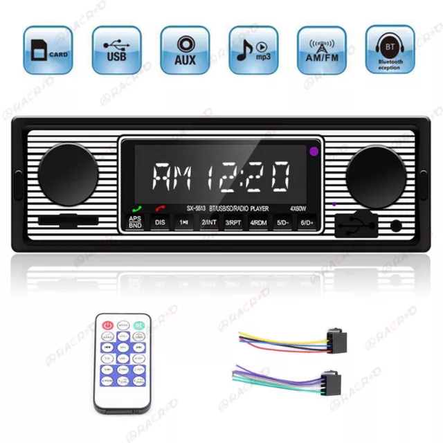 Retro Car Bluetooth Compatible Radio MP3 Player Stereo USB AUX SD FM EQ Classic