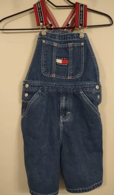 Tommy Hilfiger Vintage Jeans Toddler Kids Bib Overalls Flag Logo Size 5