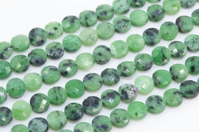 6x4MM Ruby Zoisite Faceted Flat Round Button Grade AAA Natural Loose Beads