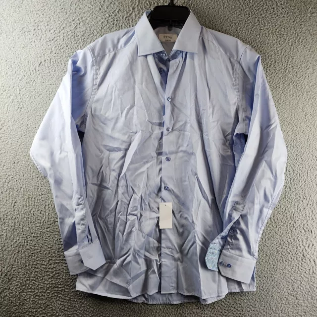 Eton Contemporary Fit Twill Dress Shirt Men's 41 16 Blue Convertible Cuffs L/S~