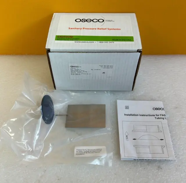 Oseco FASS02-6 2" Clamp Size, 90 psig @ 72°F, 316 SS, Rupture Disc. New in Box!