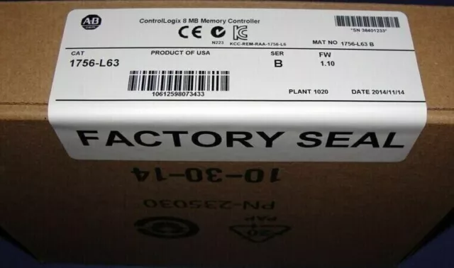 New Factory Sealed AB 1756-L63 SER B ControlLogix 8MB Memory Controller