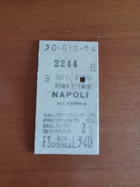 Biglietto Ferroviario F.s. Edmonson 1954 Roma Napoli Pubblicità Tv Incar Vercell