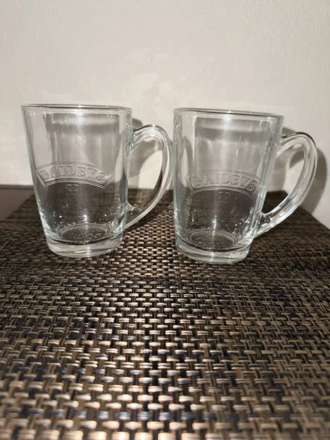 Baileys Irish Cream Clear Glass Coffee Mugs In A Set Of 2 **NEW** 12oz/4.5”