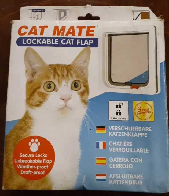 Petmate Cat Mate Lockable Cat Flap White 304W 2 Way Locking New