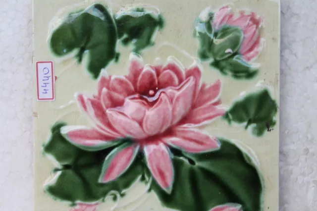 Vintage Tile Art Nouveau Majolica Pink Flower Design Architecture Tile Nh4440 3