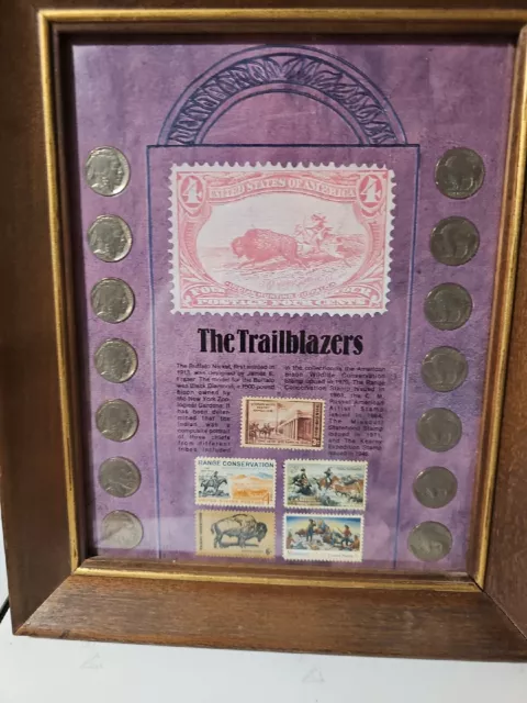 Framed Trailblazers Buffalo Nickel & Postage Stamps