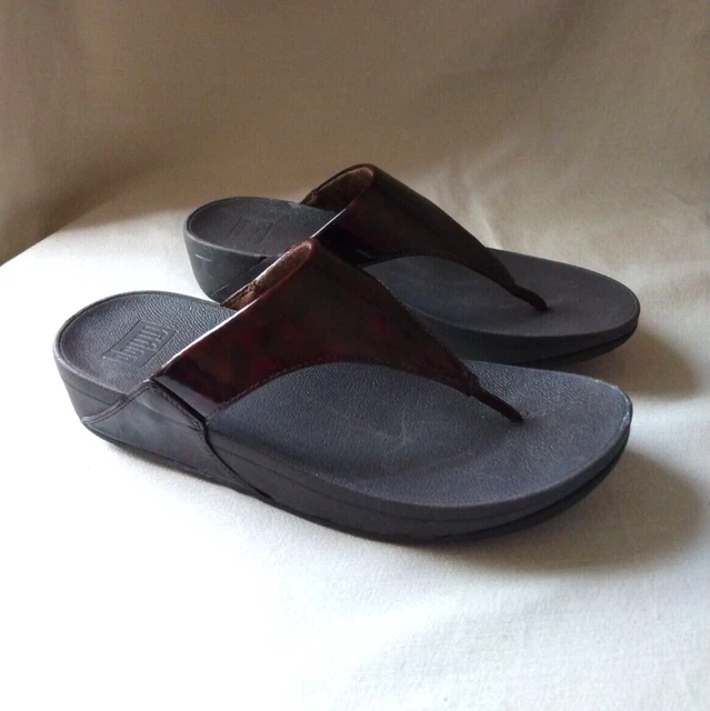 FitFlop Lulu Lustra Women's Brown Thong Sandals Size 10 Patent Leather Upper
