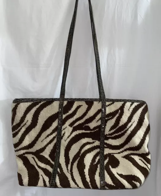 Clever Carriage Co handbag Tote Bag Zebra Leopard Upholstery Croc Embossed Brown 3