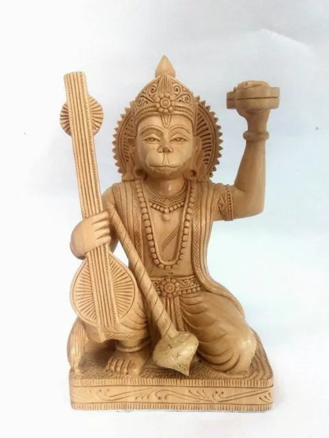 Hand Carved HANUMAN STATUE Hindu Monkey God HIGH QUALITY Kadam wood Rare 6 INCH