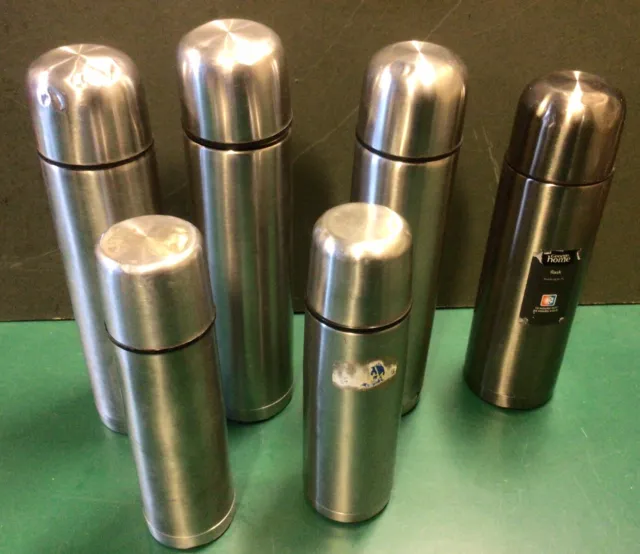 Military And Other Stainless Steel Thermal Drink Flasks, Job Lot X6, Issued