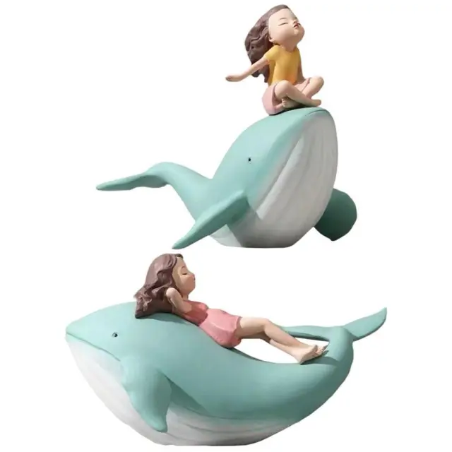 Fille et Baleine Figurine Sculpture Mer Animal Bureau À La Maison Bureau