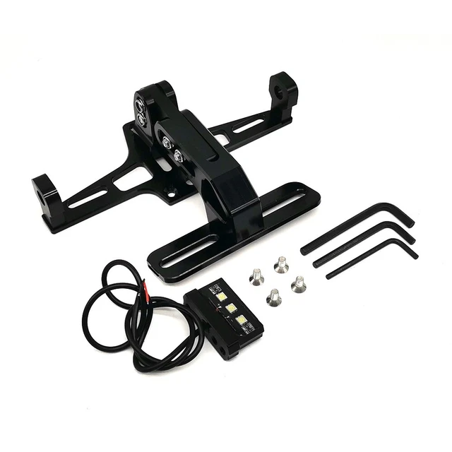 Motorcycle License Plate Holder Frame Tail Rear Light Adjustable Bracket Black