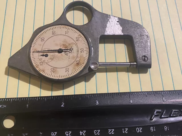 VINTAGE AMES THICKNESS GAUGE PRECISION DIAL MICROMETER 1000ths INCHES -HAND HELD