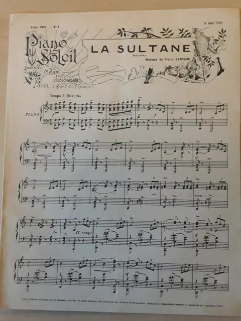 Partition PIANO SOLEIL 1900  la sultane les cadets, marche  Vintage sheet music