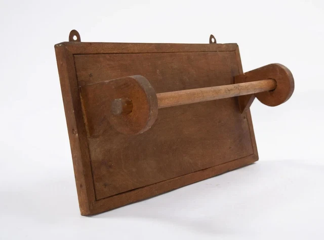 Antique oak towel rack. Vintage primitive rustic farmhouse wall shelf.