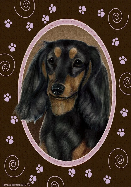 Paws House Flag - Longhaired Black and Tan Dachshund 17069