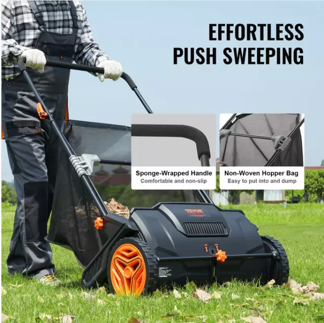 21 inch Adjustable Push Walk-Behind Lawn Mower Sweeper Leaf Grass Collector