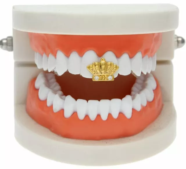 Hip Hop 14K Gold Plated Single Tooth CZ Crown Grillz Grill Cap + Mold Kit