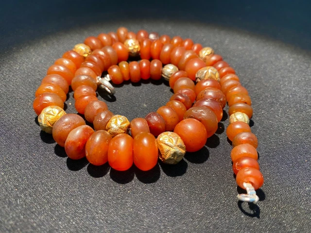 Dzi Old Beads India Tibetan Nepalese Himalayan Antiquity Carnelian Necklace Mala