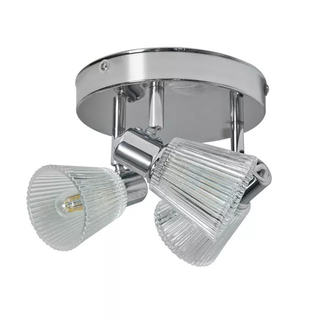 MiniSun Ceiling Light - Modern Chrome 3 Way Fitting Glass Shades LED Bulbs