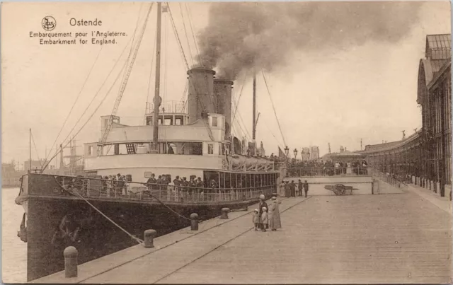 Belgium Ostende Passenger Ship Embarkment for England Unused Postcard H54