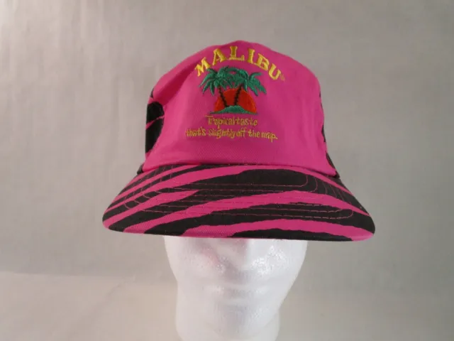 Vintage 1990s Promo Malibu Rum Ad Baseball Cap Hat  Snapback Pink