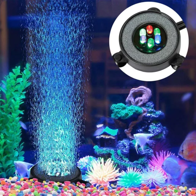 Air Stone Disk Aquarium Bubble LED Light 7 Color Changing Fish Tank Lights new