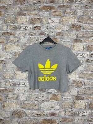 Adidas logo grey vintage oversized crop top t shirt sports women's UK 6-10 *8