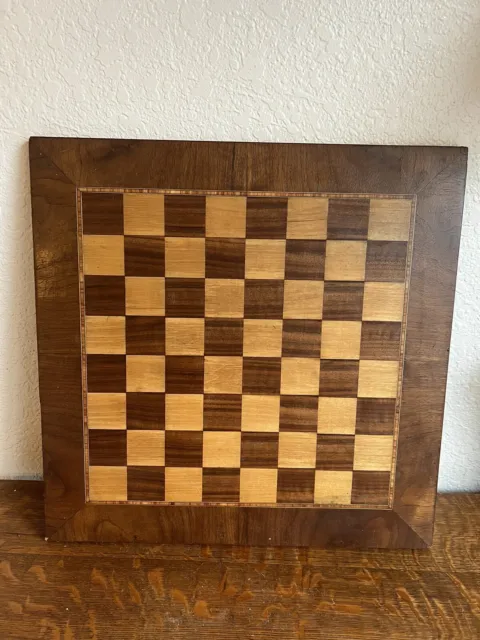 Vintage Wooden Inlaid Mid-Century Game Board Chess Checkers Signed And Dated