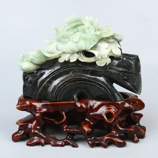 Chinese Exquisite Hand-carved Flowers and birds carving Dushan jade statue