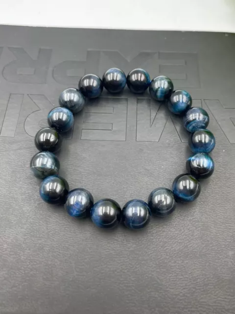 Bracelet de perles rondes en œil de tigre bleu naturel de qualité AAA pour...