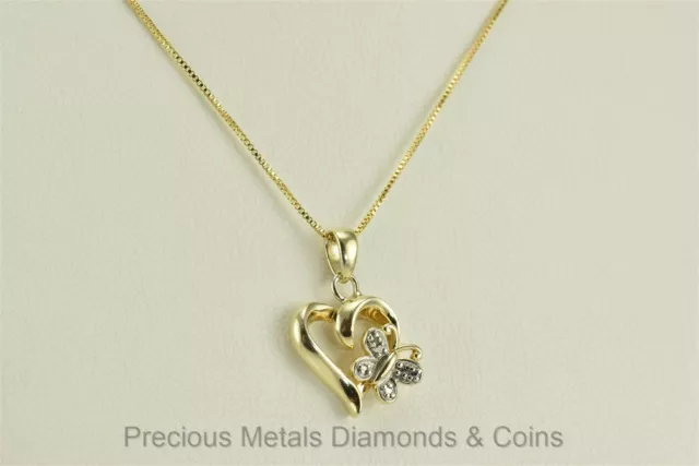 Gold over Sterling Silver Diamond Accent Heart Butterfly Pendant 18" Box Chain