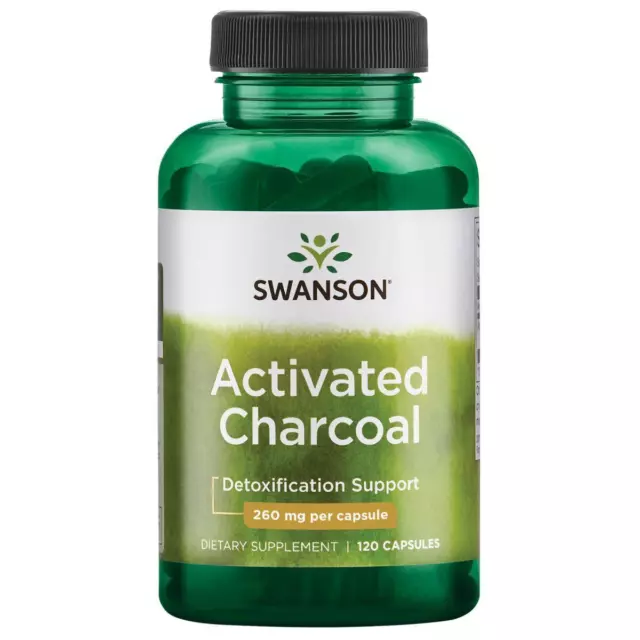 Swanson Activado Carbón 260MG 120 Cápsulas, Gas & Distensión, Intestinal Soporte