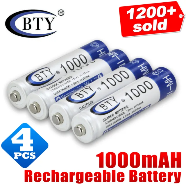 4X BTY AAA Rechargeable Battery Recharge Batteries 1.2V 1000mAh Ni-MH OZ