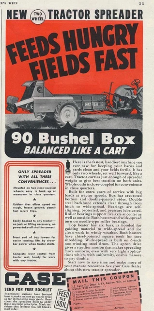 Magazine Ad - 1940 - Case Two Wheel Tractor Spreader