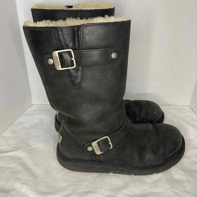 Ugg Kensington Black Leather Moto Boots Size 8