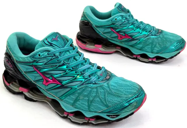 Mizuno Wave Prophecy 7 Running Shoes, Women 7.5, Green Pink Athletic - 410969