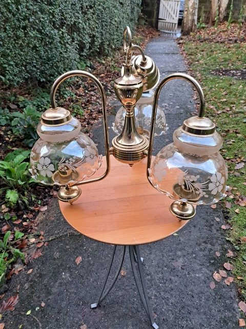 3 Arm Messing Kronleuchter Deckenleuchte Anhänger Glasschirme Retro Vintage Zuhause 3