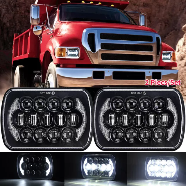 120W Pair 5x7 7x6 Square LED Headlights DRL Hi-Lo For Ford F650 F750 F-250 L9000