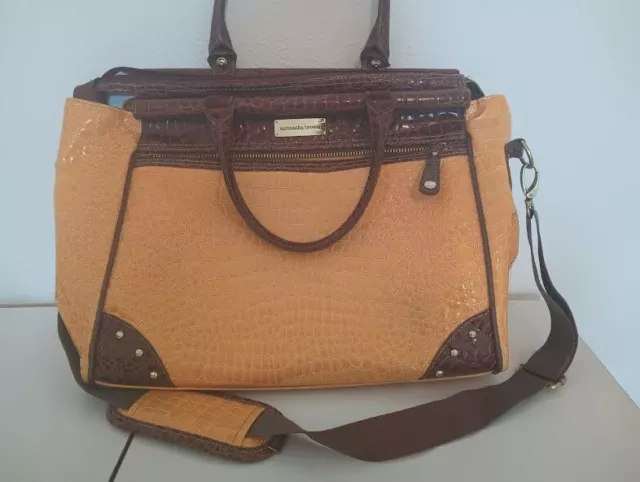 Samantha Brown Gold & Brown Croc Embossed Travel Bag Luggage Shoulder Strap