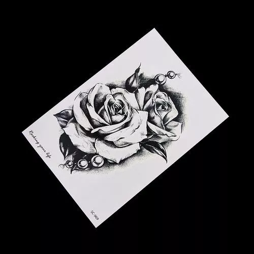 Flash Einmal Temporary Klebe Tattoo Rose Schwarz Weiß Körper Body Geschenk 3