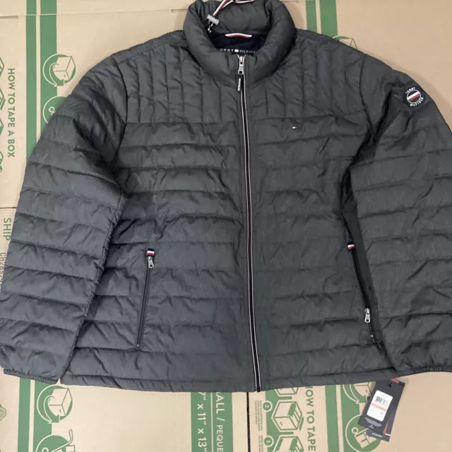 Tommy Hilfiger Men's Size 3X Grey Packable Down Puffer Hooded Jacket $195.00