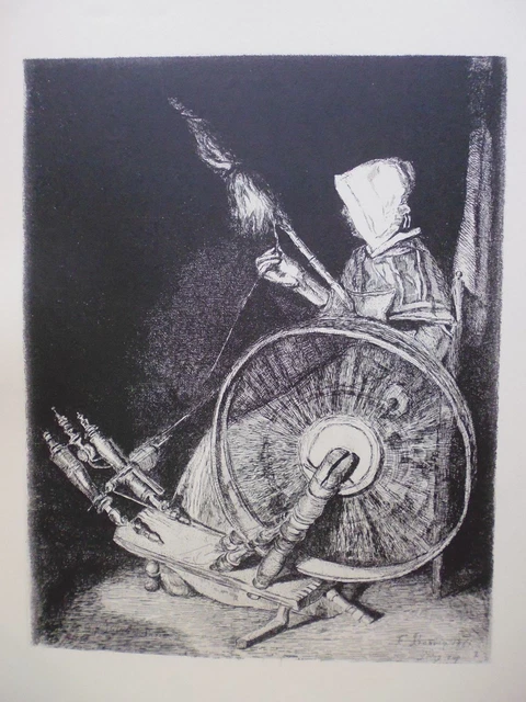 gravure in folio:  Fileuse (guingamp,1861) par FRANCOIS BONVIN