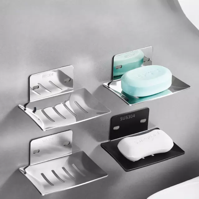 Soap Dish Tray Holder Stainless Steel Wall-Mounted Storage Soap Rack Plate Box