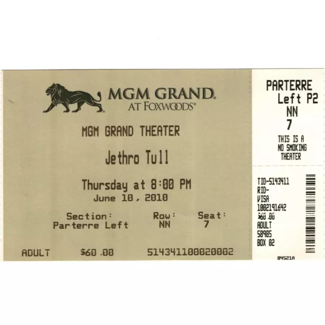 JETHRO TULL Concert Ticket Stub MASHANTUCKET CT 6/10/10 CROSS-EYED MARY Rare