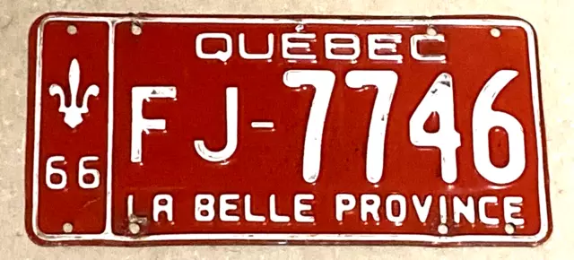 1966 Quebec license plate Canada LA BELLE PROVINCE FJ 7746 Fleur-de-lis Canadian