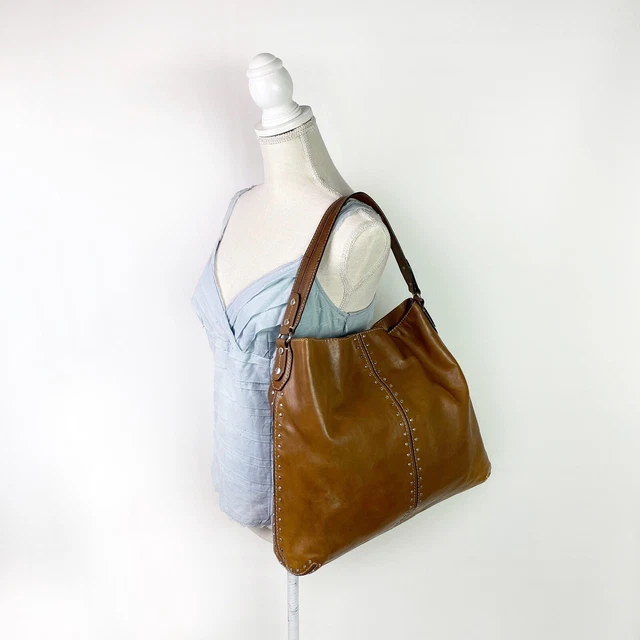 Michael Kors Brown Leather Silver Studded Hobo Shoulder Bag
