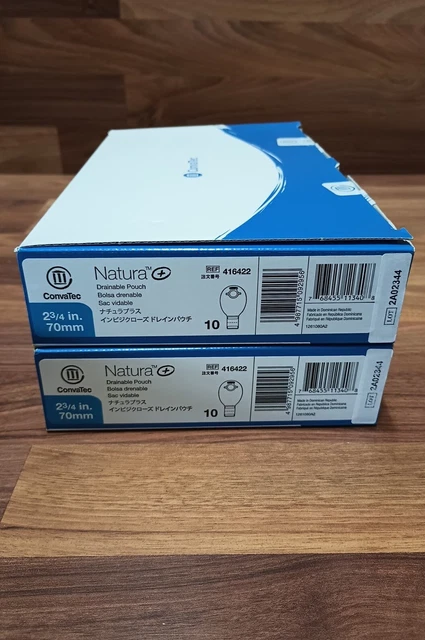 "Lote de 20 bolsas de ostomía drenables Convatec 416422 Natura + bridas de 2-3/4" bridas