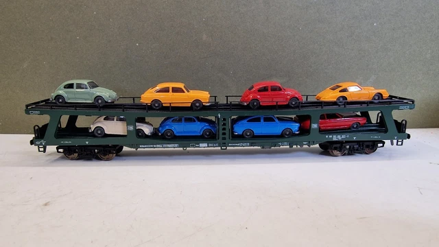 Fleischmann H0 - o.a. 5285 - Model train freight carriage (2) - 2x 4-axle car transporter with cars on board. - DB - auction online